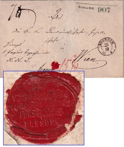 Sachsen/Österreich - Dresden 1863 K2 Paketbegleitbrief n. Wien - Siegel !!