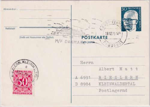 Berlin - 50 Pfg. Heinemann Ganzsache n. ÖSTERREICH/postlagernd Paquebot 1975
