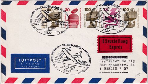 Berlin - 3x100+40+20 Pfg. UV Privatganzsache Lupo-Eilbrief SST Calden 1973