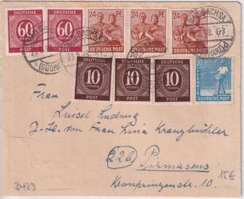 All.Bes./Währungsreform - Bad Sachsa 23.6.48 Brief/Zehnfachfrankatur n Pirmasens