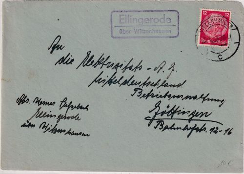 DR - Ellingerode ü. Witzenhausen Landpost-Ra2 Brief n. Göttingen 1938
