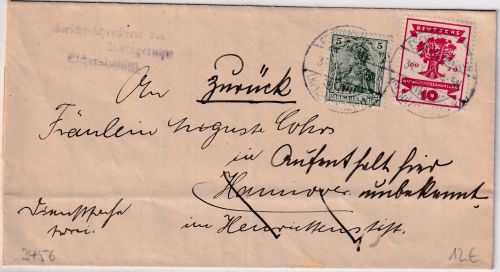 DR-Infla - 10 Pfg. Nationalvers. u.a. Dienstbrief/Drucksache Eschershausen 1920