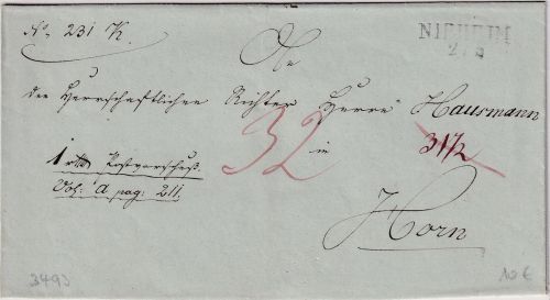 Preussen - Nieheim 2/5 L2 Postvorschußbrief n. Horn - ohne Inhalt - ca. 1835