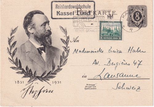 DR - Reinhardswaldschule Kassel Land Landpost-Ra2 Ganzsache i.d. SCHWEIZ 1931