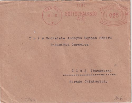 DR - Kassel 1932 25 Pfg. AFS "Gottschalk&Co." Brief n. RUMÄNIEN