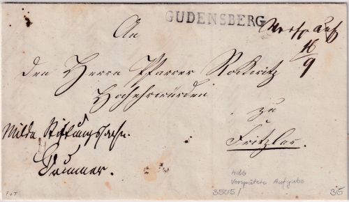 Thurn&Taxis - Gudensberg L1 Dienstbrief n. Fritzlar 1843 hds. Verspätete Aufgabe