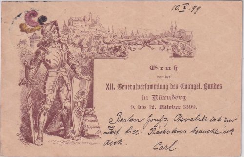 Bayern - Nürnberg XII. Gen.Vers. evangel. Bund 5 Pfg Privatganzsache 1899