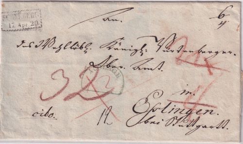 Sachsen/Württemberg - Schneeberg 1820 Ra2 Auslagenbrief "cito" n. Esslingen