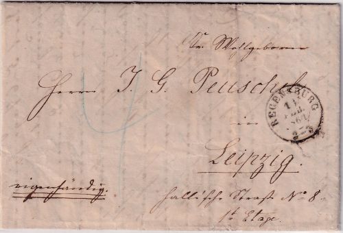 Bayern/Sachsen - Regensburg 1864 OPA-K2 Portobrief (eigenhändig) n. Leipzig