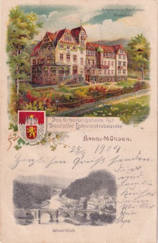 Niedersachsen - Hann. Münden Erholungsheim f. Dt. Lokomotivbeamte farb. AK 1904