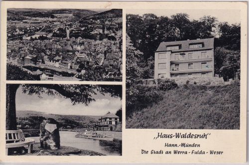Niedersachsen - Hann. Münden Haus Waldesruh sw-Mehrbild-AK gelaufen 1958