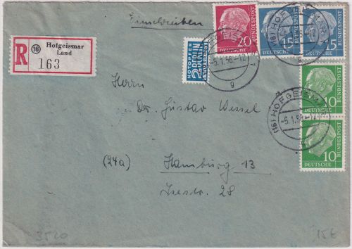 BRD - Hofgeismar Land Einschreibebrief n. Hamburg 1956
