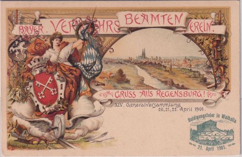 Bayern - Regensburg Verkehrs-Beamten-Verein 5 Pfg. Privatganzsache/Zudruck 1901