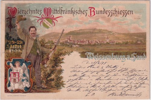 Bayern - Weissenburg a/S. 14. Mittelfr. Bundesschießen 5 Pfg. Privat-GA 1899