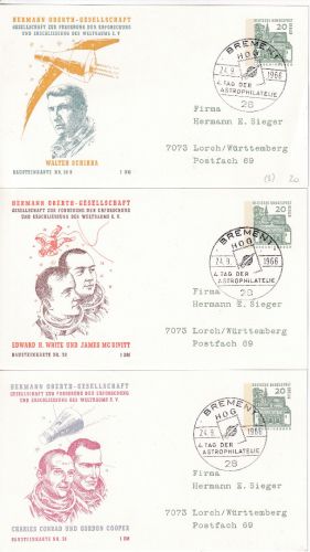 Berlin - Hermann Oberth Gesellschaft 3 Bausteinkarten Privatganzsachen 1966