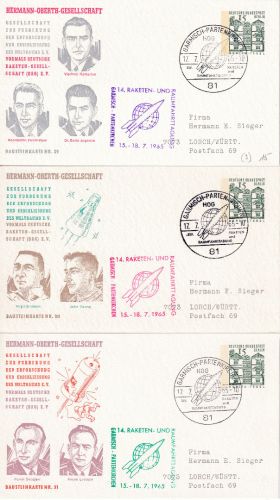 Berlin - Hermann Oberth Gesellschaft 3 Bausteinkarten Privatganzsachen 1965
