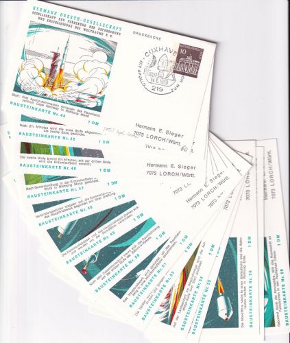 Berlin - Hermann Oberth Gesellschaft 15 Bausteinkarten Privatganzsachen 1969