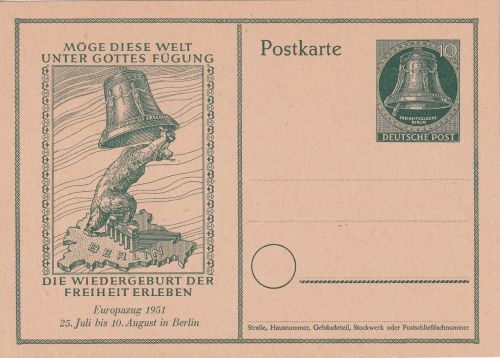 Berlin - 10 Pfg. Glocke/Europazug Sonderganzsache ungebraucht 1951