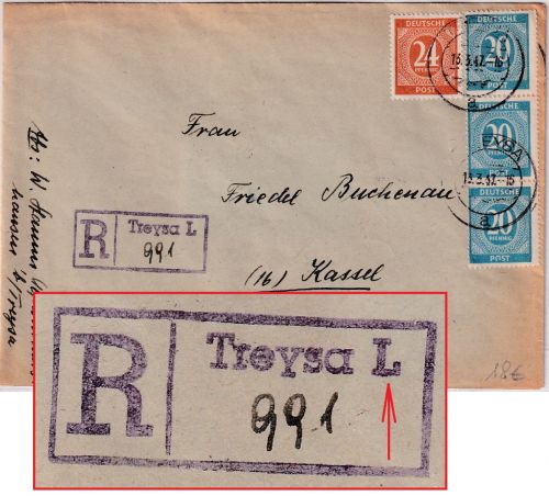 All.Bes. - Treysa Land (Rommershausen) Einschreibebrief n. Kassel 1947