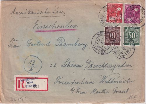 All.Bes. - Neukirchen ü. Treysa Poststelle I Einschreibebrief n. Schönau 1948