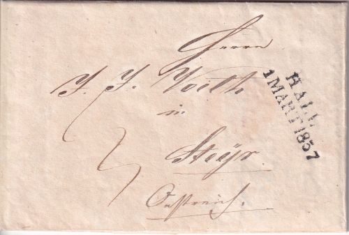 Württemberg/Österreich - Hall 1837 L2 Grenzfrankobrief n. Steyr - mit Inhalt