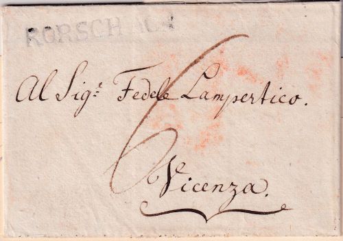 Schweiz/Österreich (Venetien) - Rorschach L1 Grenzfrankobrief n. Vicenza 1818