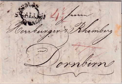 Schweiz/Österreich - St. Gallen L1+Auslage Grenzfrankobrief n. Dornbirn 1822