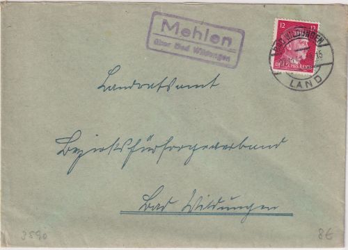 DR - Mehlen ü. Bad Wildungen Landpost-Ra2 Brief n. Bad Wildungen 1941