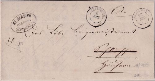 Baden - St. Blasien Postablage Schluchsee Dienstbrief n. Häusern 1865