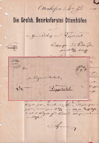 Baden - Achern Postablage Ottenhöfen Dienstbrief n. Kappelrodeck 1865