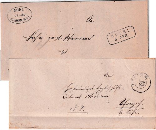 Baden - Bühl Postablage Schwarzach Dienstbrief n. Großweier b. Achern 1867