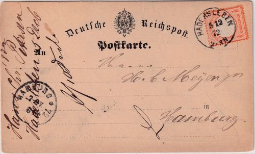 DR - 1/2 Gr. gr. Brustschild K1 Hadersleben - Hamburg 1872