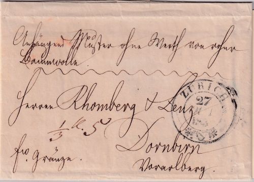 Schweiz/Österreich - Zürich 1835 Grenzfrankobrief/Muster ohne Wert n. Dornbirn