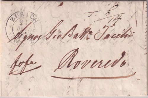 Schweiz/Österreich - Zürich 1836 Grenzfrankobrief n. Rovereto - mit Inhalt