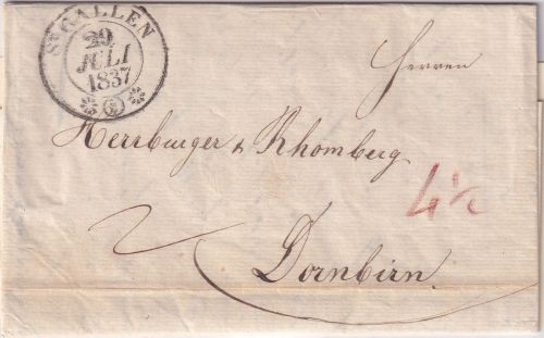 Schweiz/Österreich - St. Gallen 1837 Grenzfrankobrief n. Dornbirn - mit Inhalt