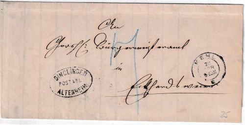 Baden - Dinglingen Postablage Altenheim 7 Kr. Portobrief n. Eckartsweier