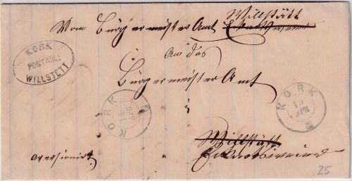Baden - Kork Postablage Willstett Dienstbrief n. Willstett u. retour 1871