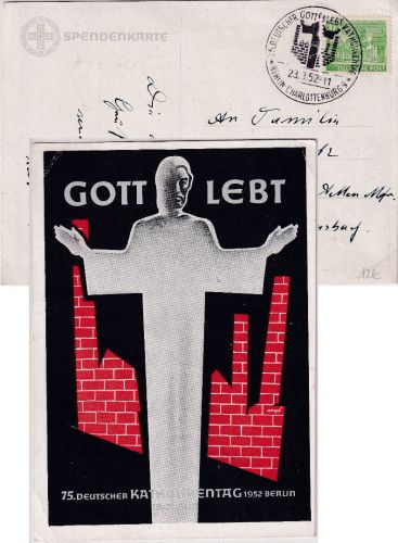 Berlin - 75. Dt. Katholikentag Sonderkarte/Spendenkarte + SST 1952