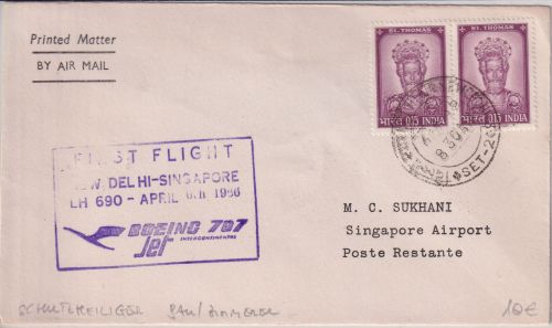 Indien - 2x15 P. St. Thomas Lupo-Drucksache/LH-Erstflug New Dehli Singapore 1966