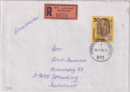 Österreich - 30 S. Schottenmadonna Einschreibebrief Judendorf-Straßengel 1996