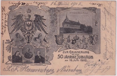 Bayern - Nürnberg 50 J. Jubiläum Germanisches Museum 5 Pfg Privatganzsache 1902
