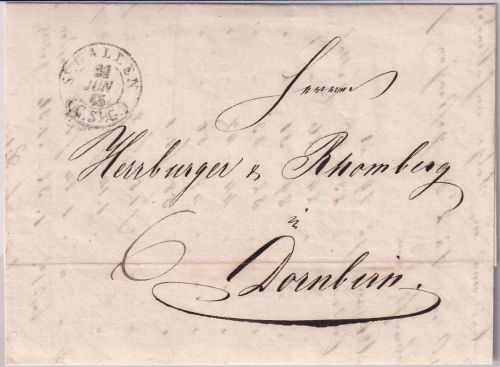 Schweiz/Österreich - St. Gallen 1845 K2 Grenzfrankobrief n. Dornbirn