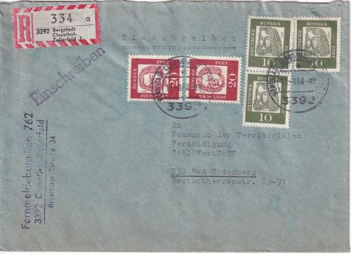 BRD - Bergstadt Clausthal-Zellerfeld Einschreibebrief n. Bad Godesberg 1964
