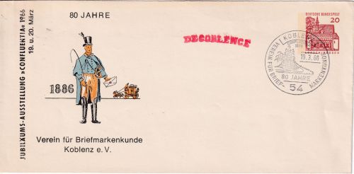 BRD - Koblenz 80 J. Verein f. briefmarkenkunde 20 Pfg. Privatganzsache +SST 1966
