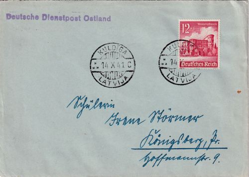 Dt.Bes. Lettland - 12 Pfg. WHW Brief Kuldiga (Goldingen) - Königsberg 14.10.1941