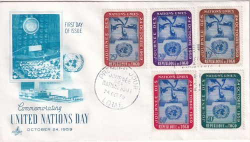 Togo - United Nations Day 1959 Satz 5 Werte Schmuck-FDC + ESST Lome
