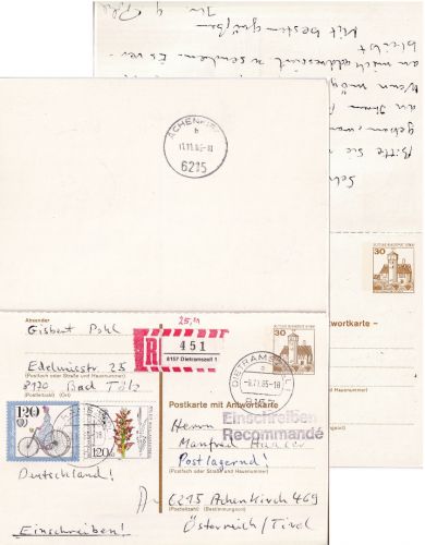 Berlin - 30/30 Pfg B&S Ganzsache/Doppelkarte Einschreibekarte n. ÖSTERREICH 1985