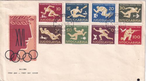 Jugoslawien - Olympiade 1956 Melbourne Satz Schmuck-FDC ESST Belgrad