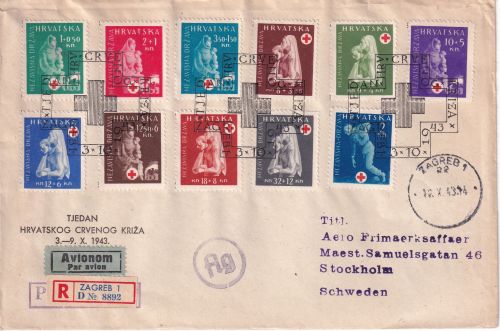 Kroatien - Rotes Kreuz Lupo-Einschreibebrief/FDC n. SCHWEDEN ESST Zagreb