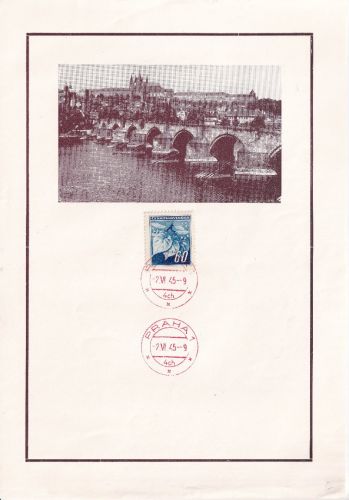 Tschechoslowakei - Illustr. Blatt Steinerne Brücke m. Marke Stempel Prag 2.VI.45